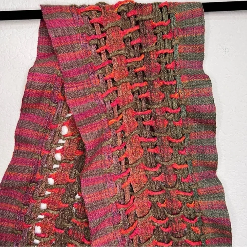 Weaved & Braided Multi Colored Raw Silk Scarf with Fringe Unisex